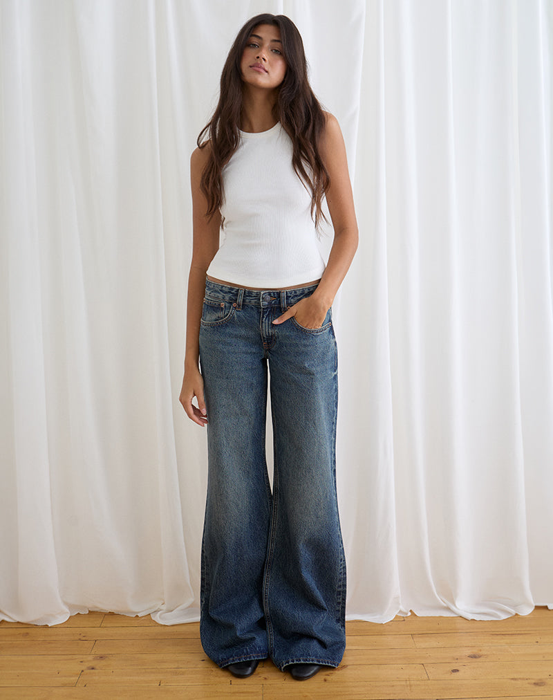 Low Rise Slouchy Flare Jeans in Steel Blue