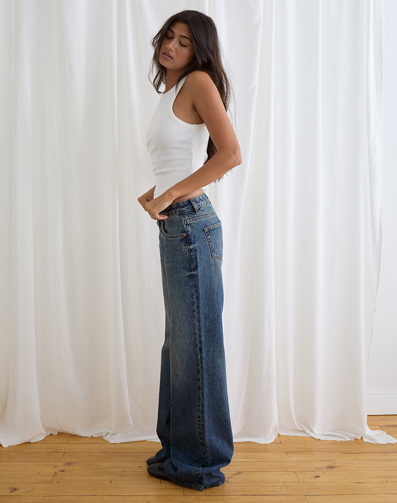 Image of Low Rise Slouchy Flare Jeans in Steel Blue