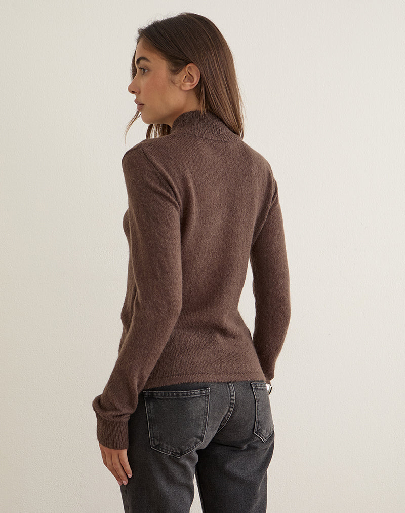 Image of Soha Long Sleeve Top in Sheer Knit Dark Chocolate