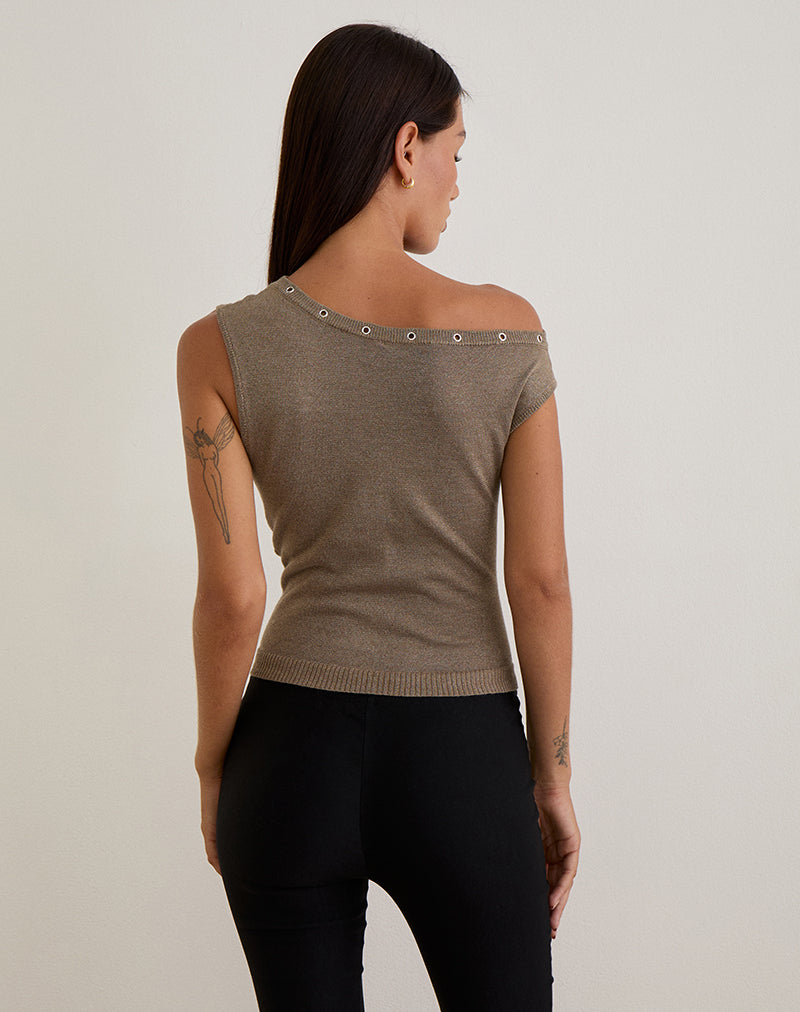 Image of Sojin Top in Lurex Gold with Eyelets