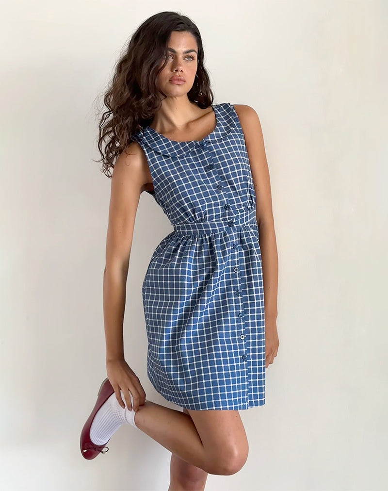 Sokasi Mini Dress in Navy Tartan