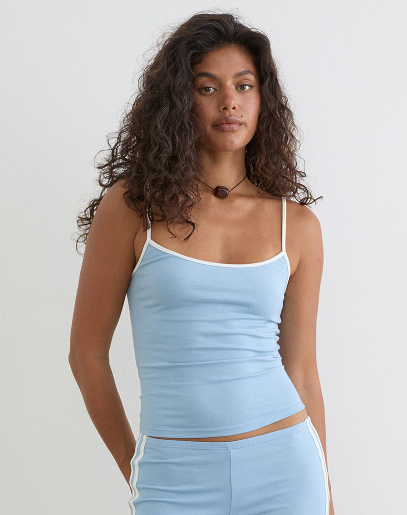 Solani Top in Nantucket Blue with Off White Binding