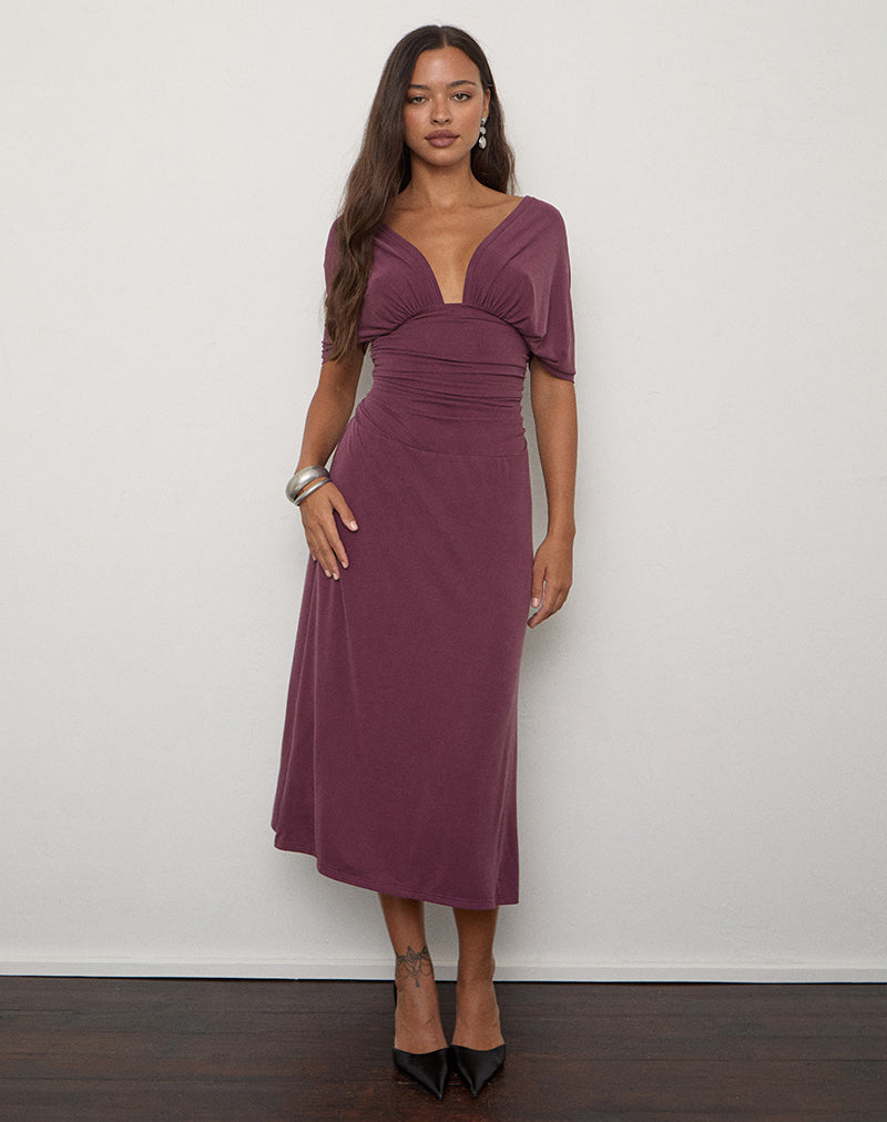 Image of Soma Batwing Midi Dress in Cupro Deep Purple