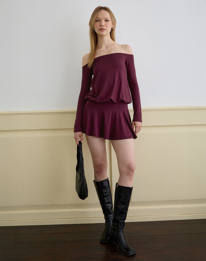 Image of Somiah Bardot Mini Dress in Deep Purple