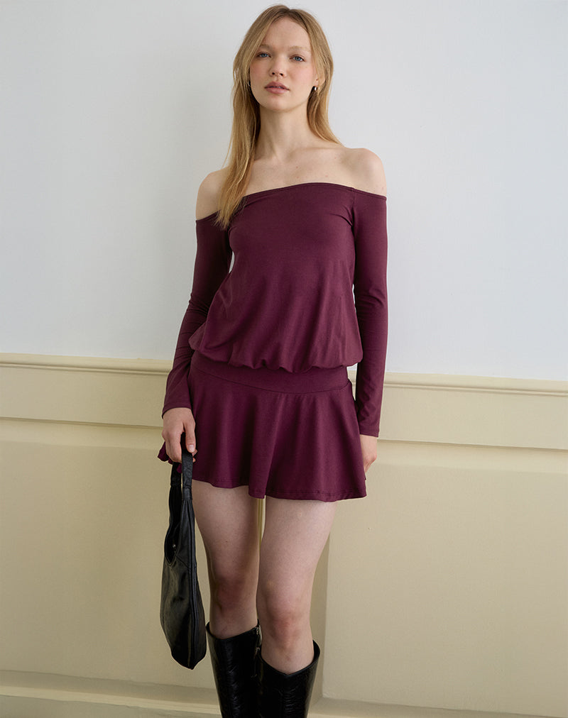Somiah Bardot Mini Dress in Deep Purple