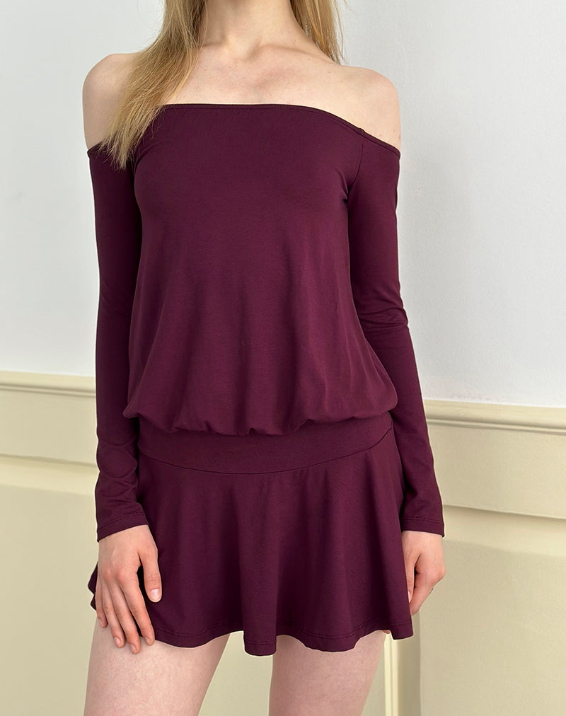 Image of Somiah Bardot Mini Dress in Deep Purple