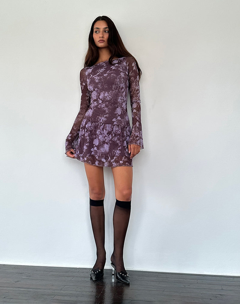 24年　FOXEY BOUTIQUE Dress Sonata 44148 Purple Botanic Sketch Mini Dress | Sonata – motelrocks-com-us