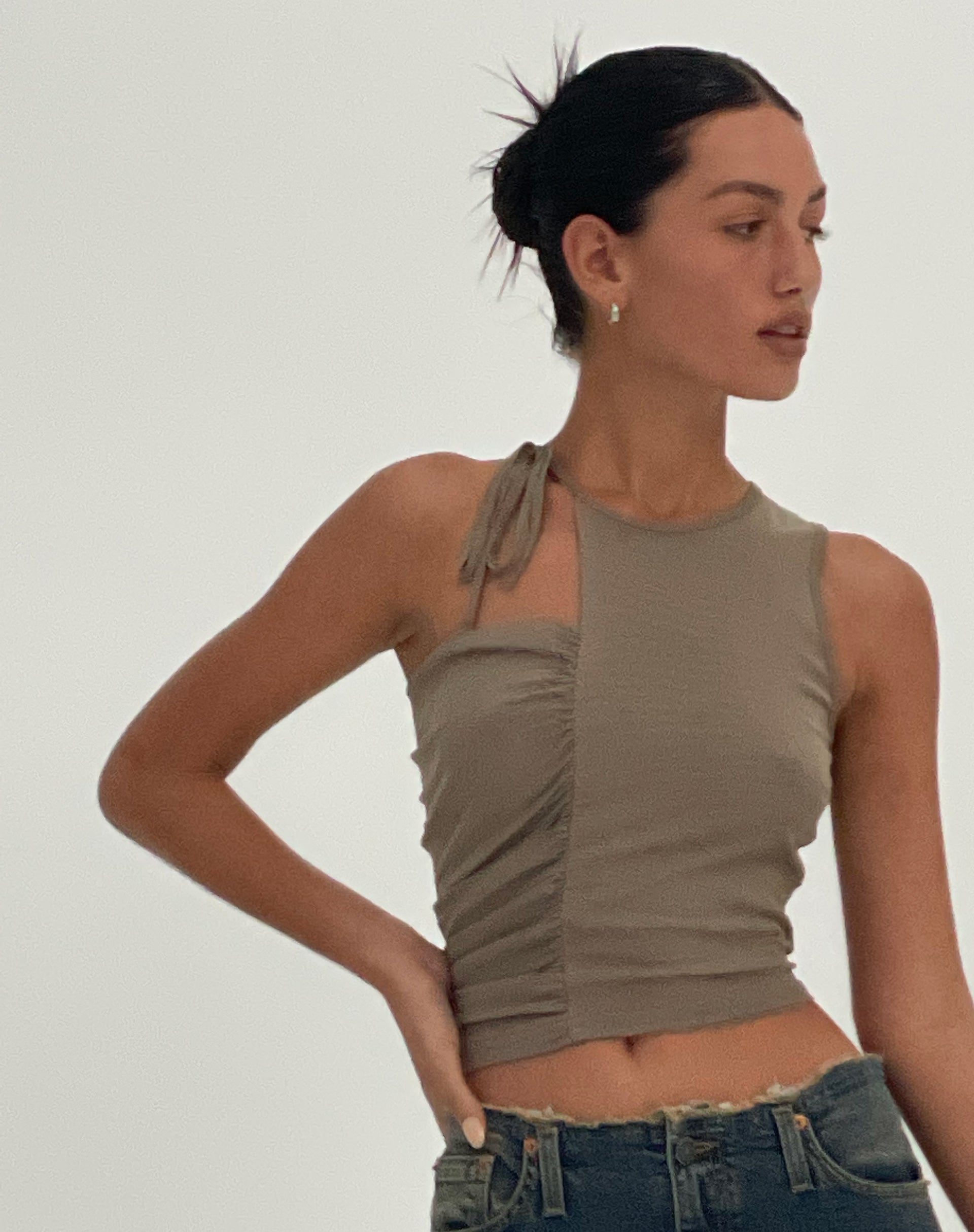 Dark Beige Cutout Detail Crop Top | Sonja – motelrocks-com-us