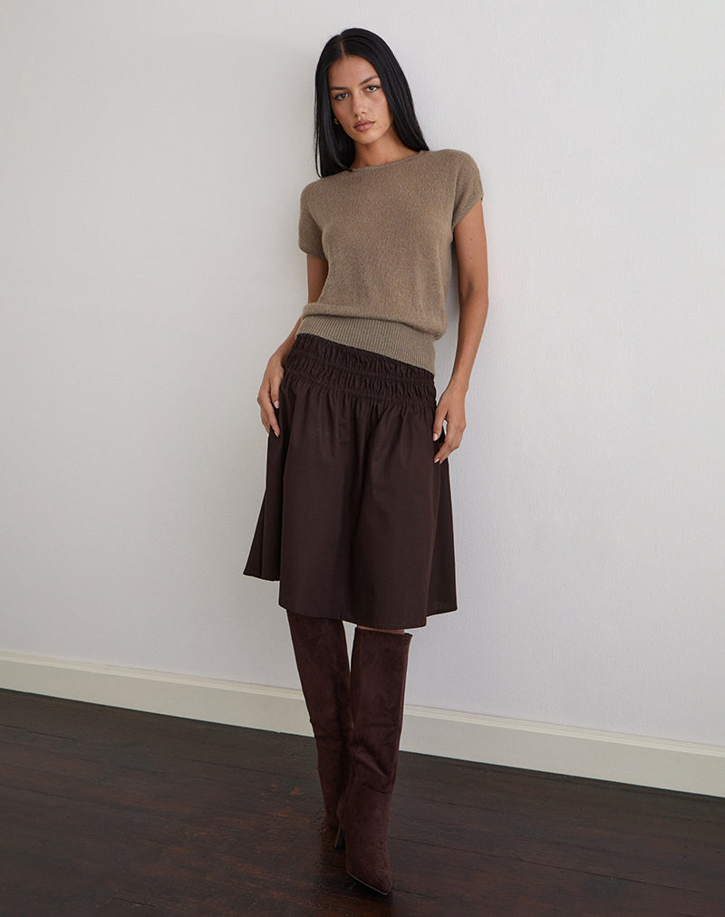 Image of Neleta Midi Skirt in Poplin Bitter Chocolate