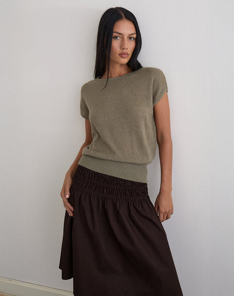 Green Khaki Knit Deep Waistband Top | Sorin – motelrocks-com-us