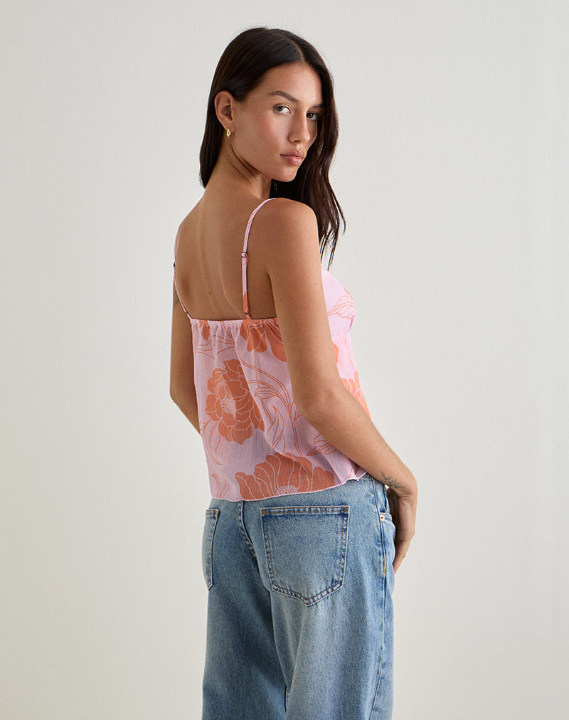 Pink and Orange Floral Print Flare Cami Top | Sorira – motelrocks