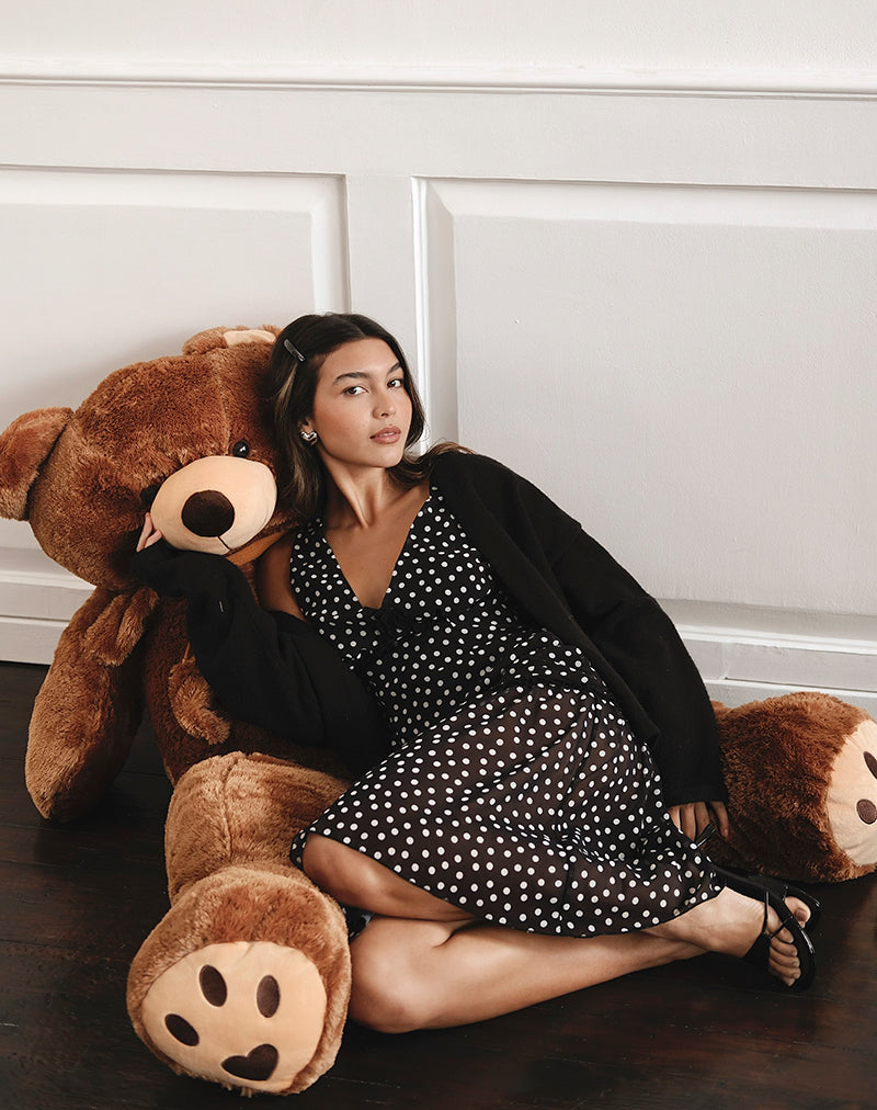 Image of Sovira Midi Dress in Chiffon Black with Tiny Polka Print