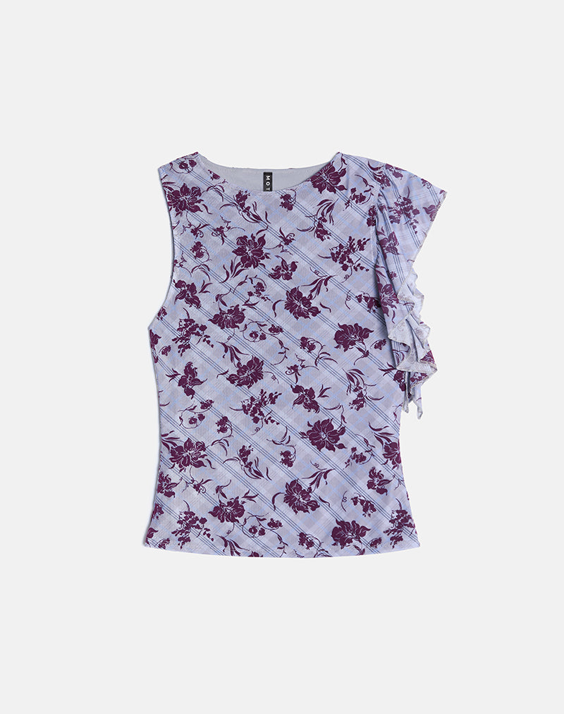 Image of Soyan Asymmetrical Top in Lotus Flock Check Lavender