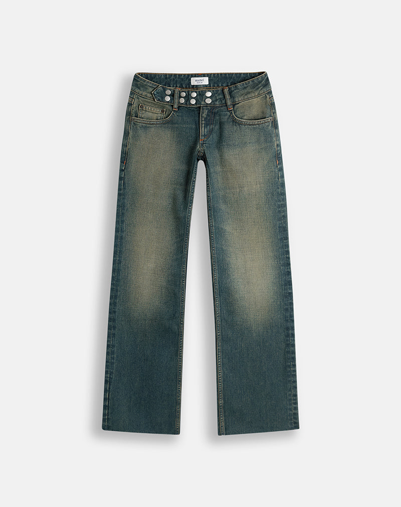 Image of Stud Low Rise Bootcut Jean in Worn Blue Wash