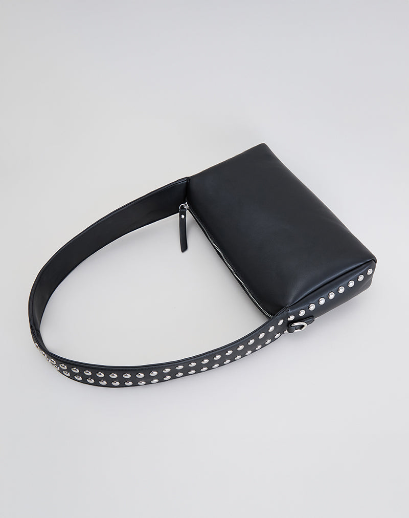 Black Slouchy Shoulder Bag | Studded – motelrocks-com-us