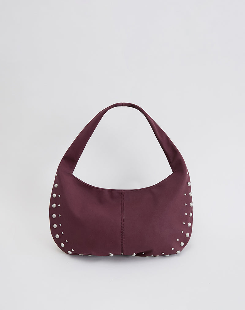 Image of Studded Slouch Bag in Burgundy