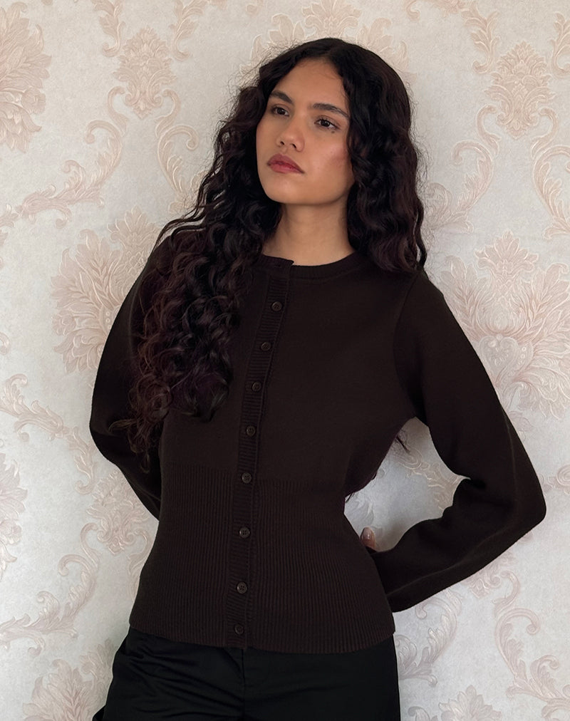 Bitter Chocolate Brown Long Sleeve Ribbed Cardi | Subra – motelrocks-com-us