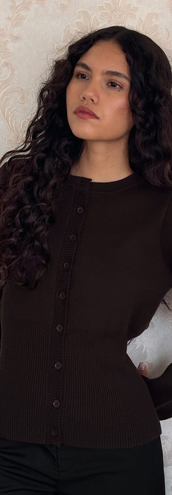 Bitter Chocolate Brown Long Sleeve Ribbed Cardi | Subra – motelrocks-com-us
