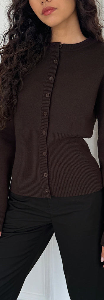 Bitter Chocolate Long Sleeve Ribbed Cardi | Subra – motelrocks-com-us