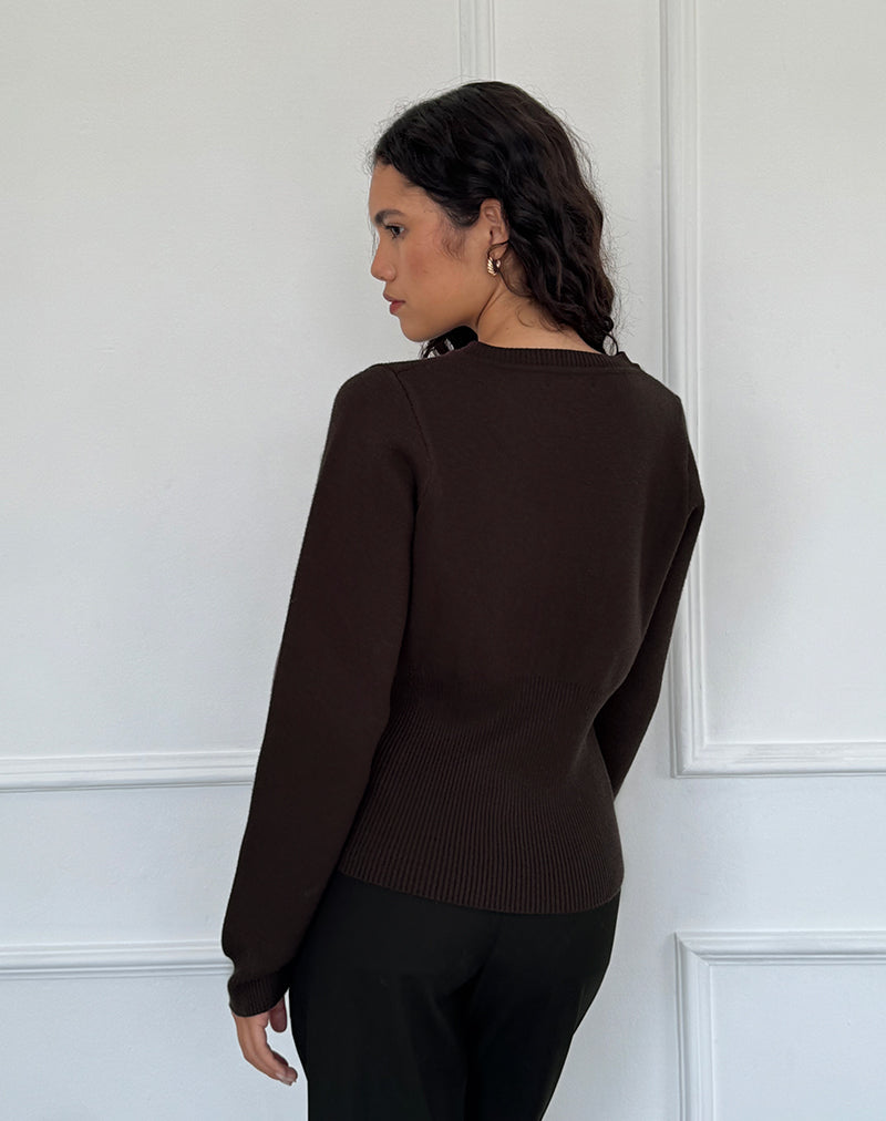 Bitter Chocolate Brown Long Sleeve Ribbed Cardi | Subra – motelrocks-com-us