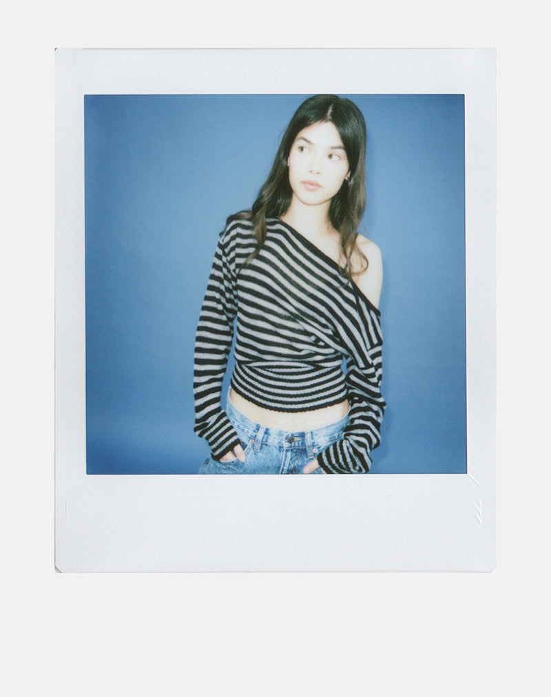 Suena Asymmetric Jumper in Stripe Black and Grey