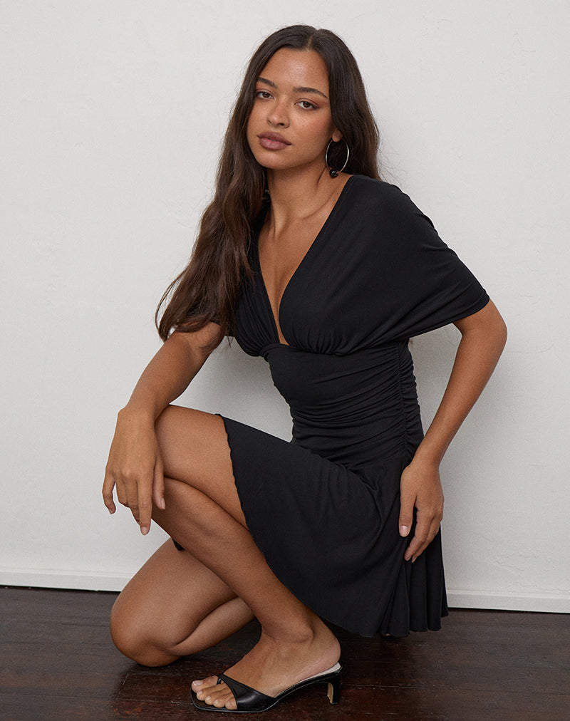 Black Jersey Gathered Mini Dress | Carmila – motelrocks-com-us