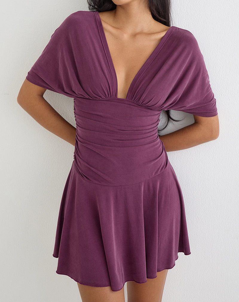 Sunmi Mini Dress in Cupro Deep Purple