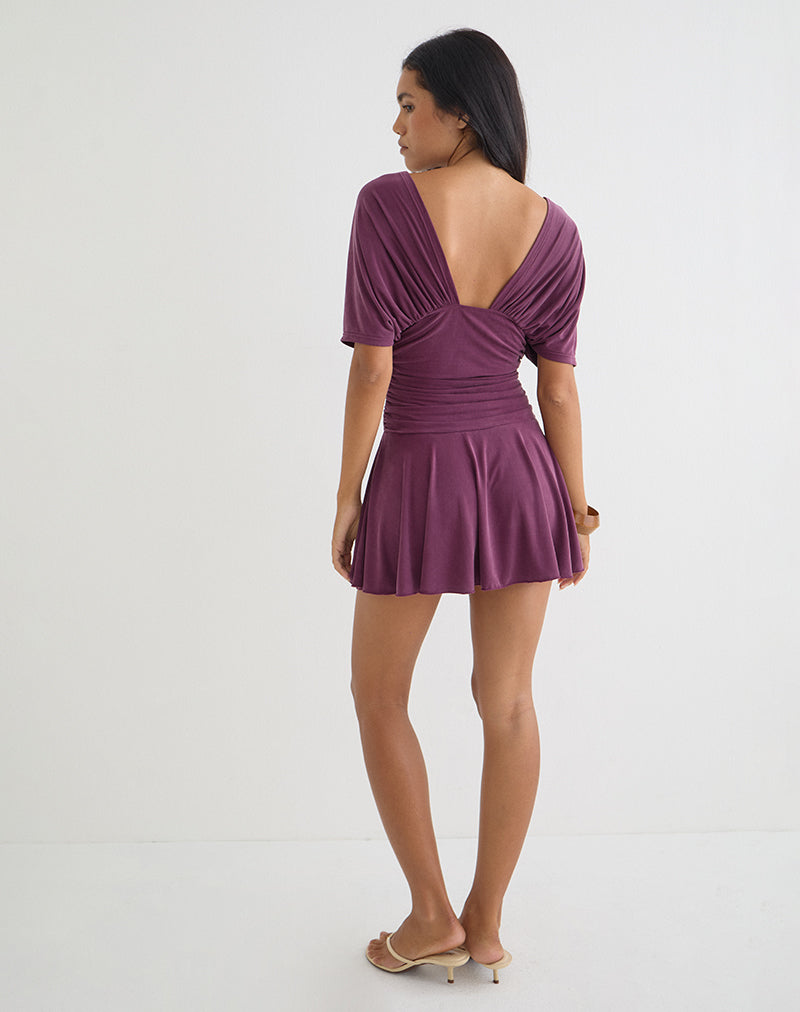 Deep Purple Cupro Plunge Dolman Mini Dress | Sunmi – motelrocks-com-us