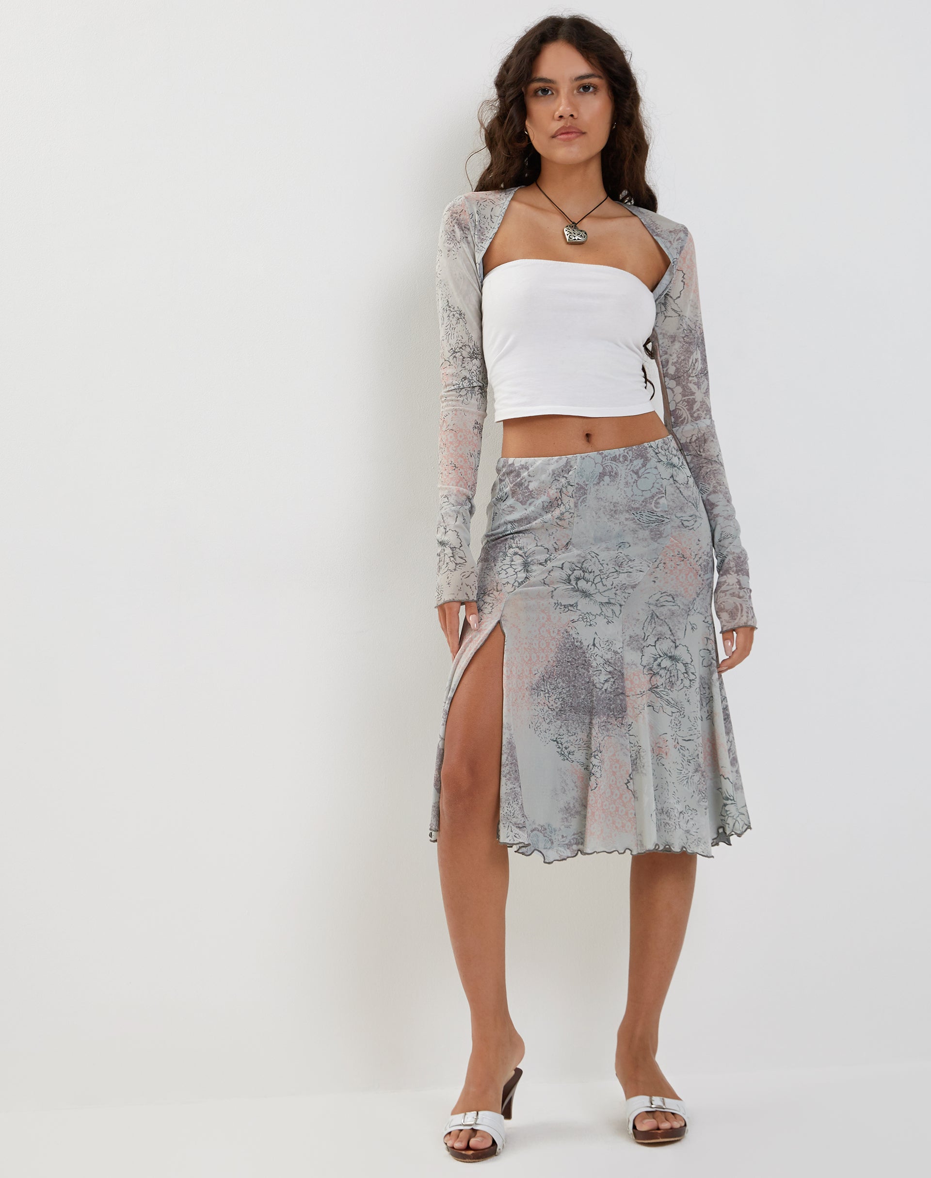 Floral midi hotsell skirt grey