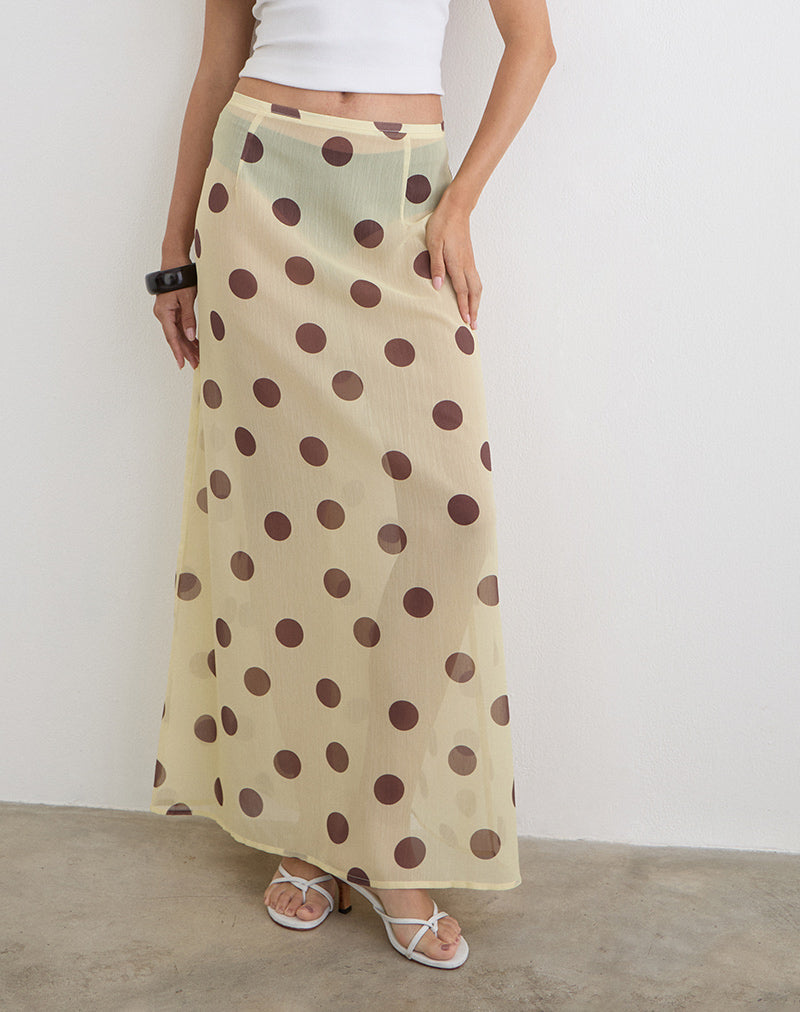 Surina Maxi Skirt in Yellow with Irregular Polka Brown