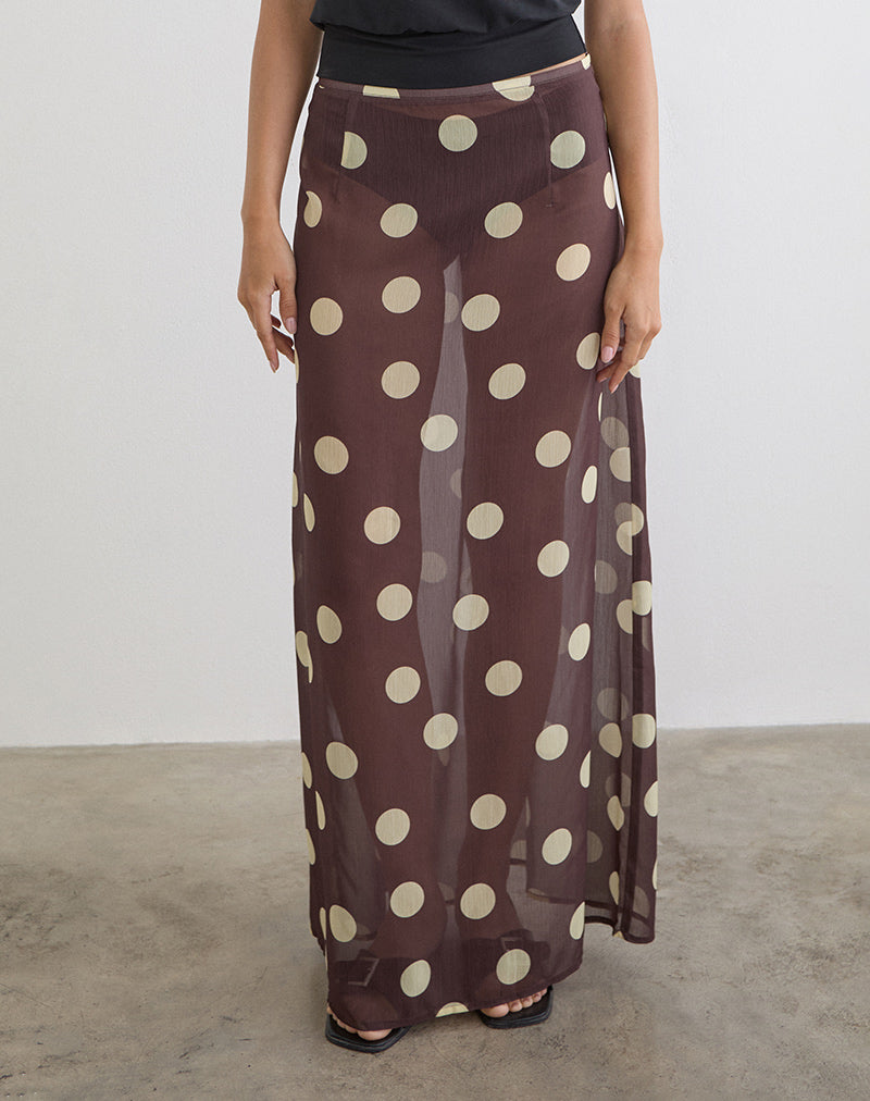 Surina Maxi Skirt in Brown with Irregular Polka Yellow