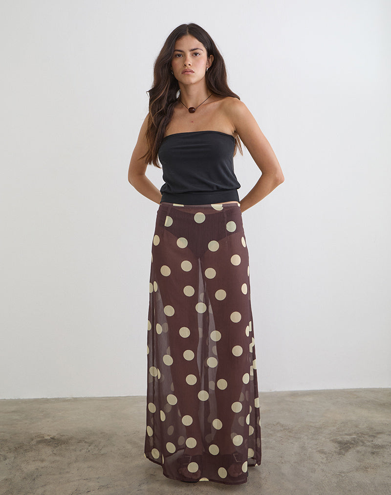 Image of Surina Maxi Skirt in Brown with Irregular Polka Yellow