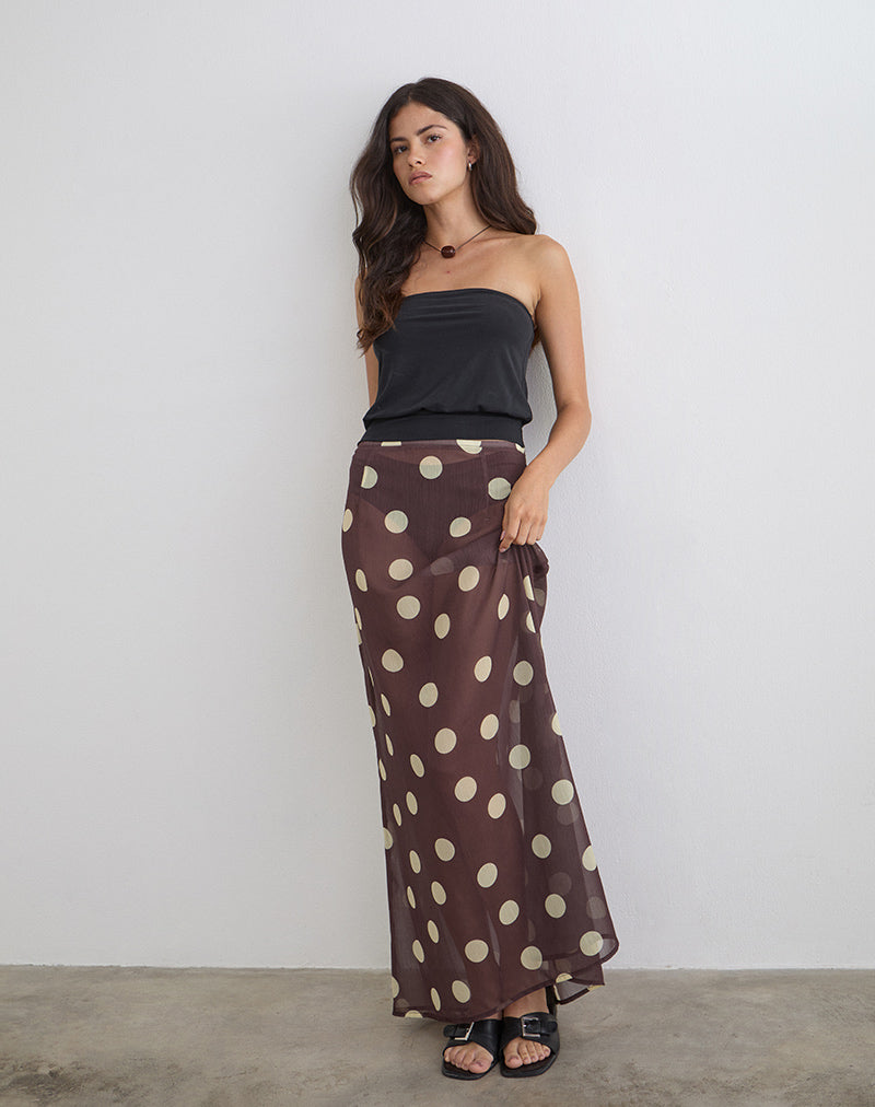 Surina Maxi Skirt in Brown with Irregular Polka Yellow