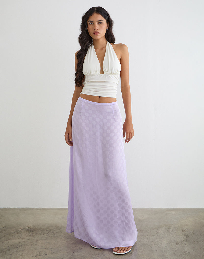 Surina Maxi Skirt in Chiffon Lilac Polka Dot
