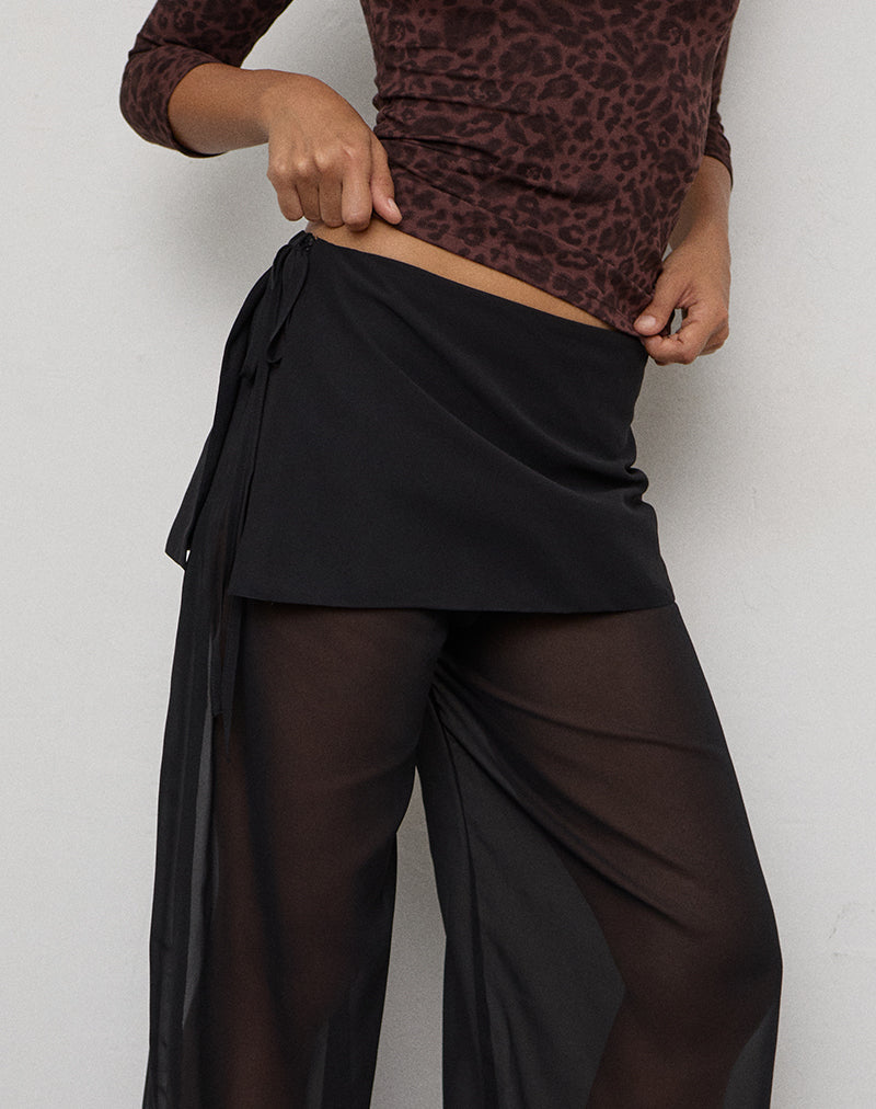 Image of Suteman Trouser with Skirt Overlay in Chiffon Black