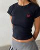 Image of Suti Ribbed Tee in Black with Red Bow M Embroidery