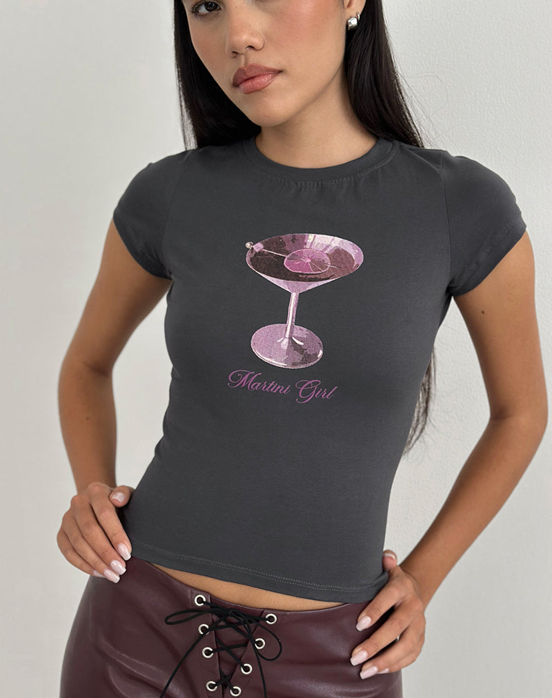 Image of Sutin Tee in Beluga Grey with Martini Girl Graphic
