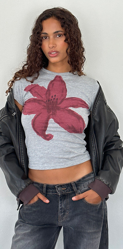 Image of Sutin Tee in Grey Marl Painted Flower Graphic