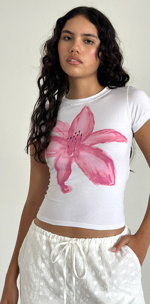 Image of Sutin Tee in White with Painted Flower Pink