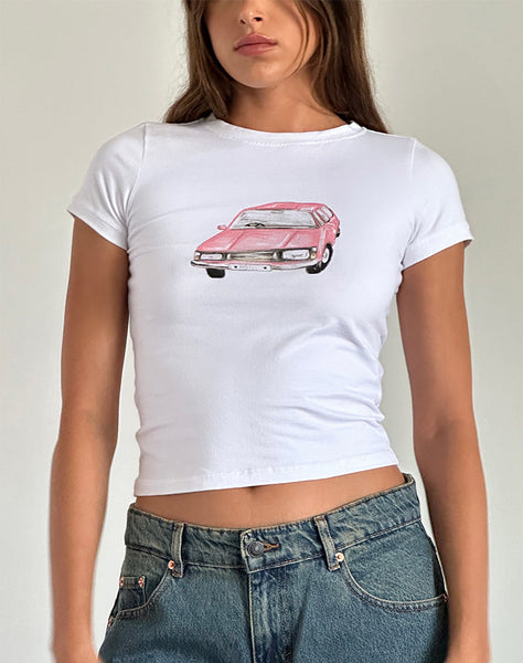 MOUSSY　BEP GRAPHIC BABY TEE 　WHITE MOUSSY BEP OG Rhinestone BABY TEE White
