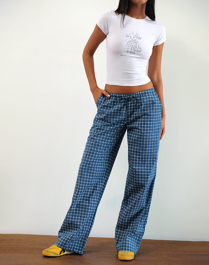 Image of Lirura Low Rise Trouser in Navy Tartan Poplin