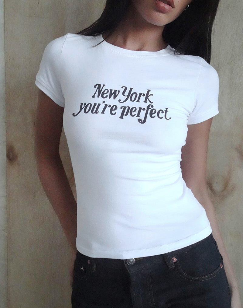 Image of Sutin Tee in White with New York You're Perfect Print