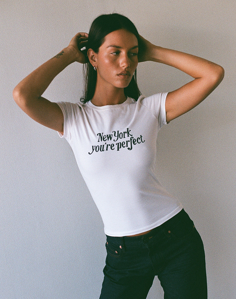 Image of Sutin Tee in White with New York You're Perfect Print