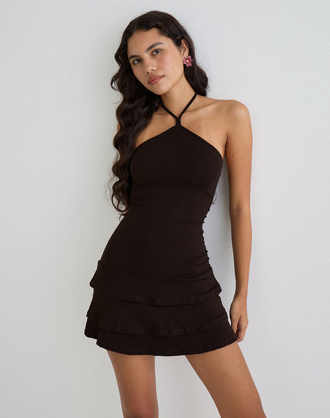 motel rocks brown dress Suzetta Halter Mini in Chocolate , Halter Neck , Frill Why the world couldn't rbfp2_1.0_10 Boasting a halter Size:44 Long Jacket+38 Waist Adjust 34 to 40)(Height:6-6.4