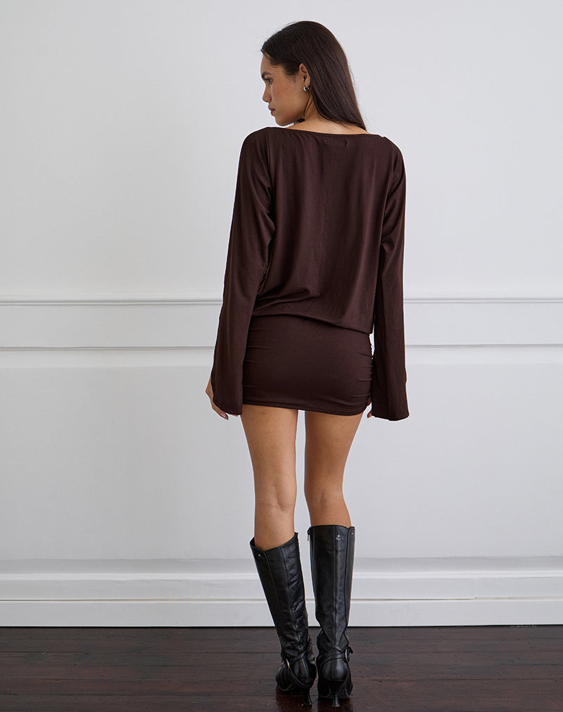 Sybe Long Sleeve Mini Dress in Bitter Chocolate Sybe Long Sleeve Mini Dress in Bitter Chocolate