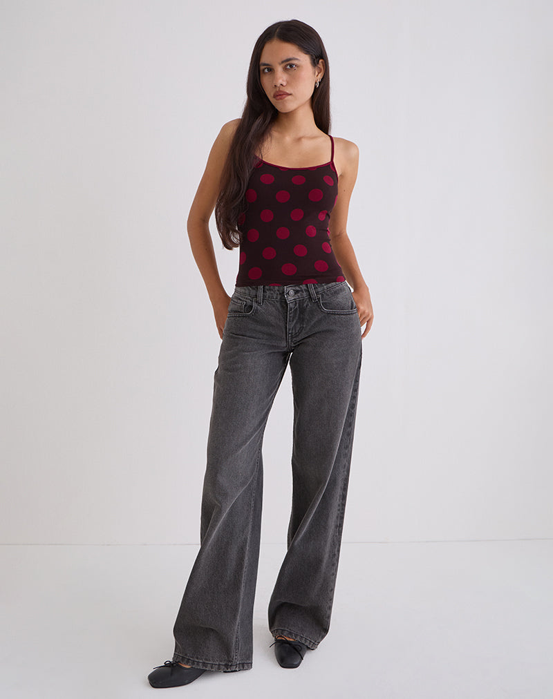 Image of Solani Top in Brown with Big Polka Red