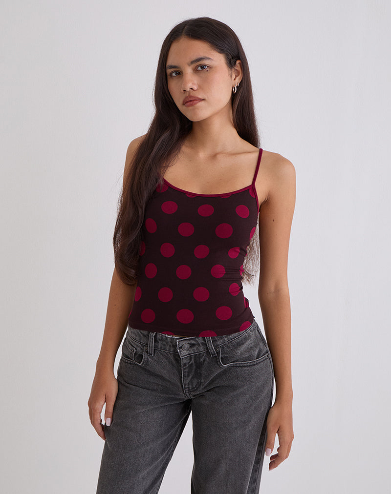 Image of Solani Top in Brown with Big Polka Red