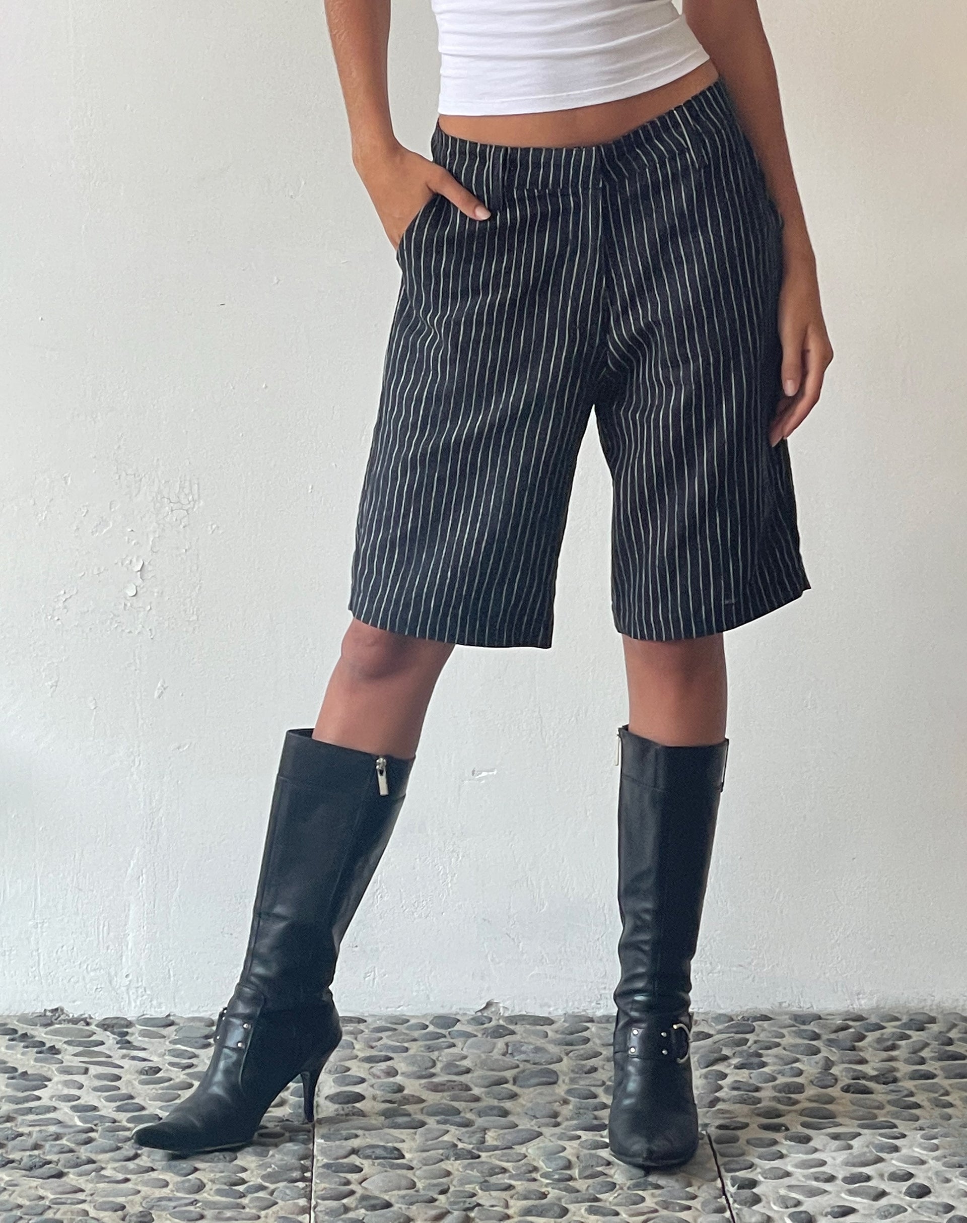 Sketchy Stripe Black Longline Shorts | Tabaru – motelrocks-com-us