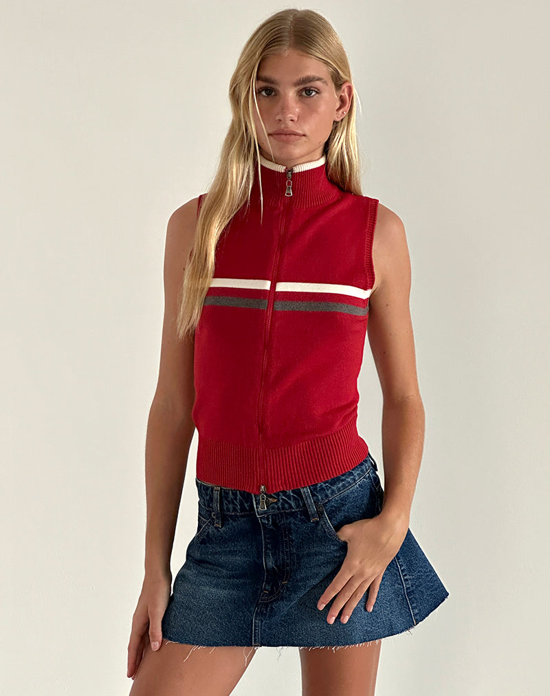 Image of Tabeya Sleeveless Knit Jacket in Red