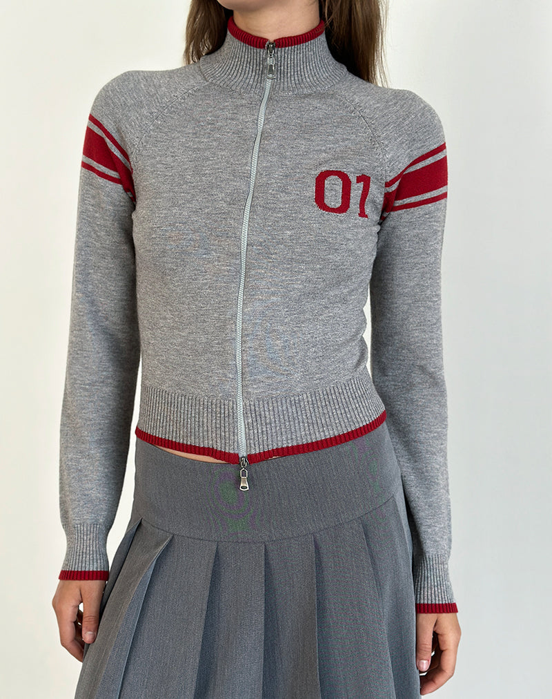 Image of Tacita Zip Through Jacket in Grey with Red Motif